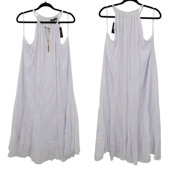 Womens White Gauze Halter Maxi Dress Plus Sz 2X Lightweight Ruffled Summer Boho - Picture 1 of 10